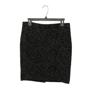 Ann Taylor LOFT Black/Grey Floral Roses Skirt Size 6 Small Romantic Textured